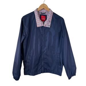 IZOD Men's Full Zip Up Jacket Windbreaker Nylon Plaid Collar Blue Sz Small Golf